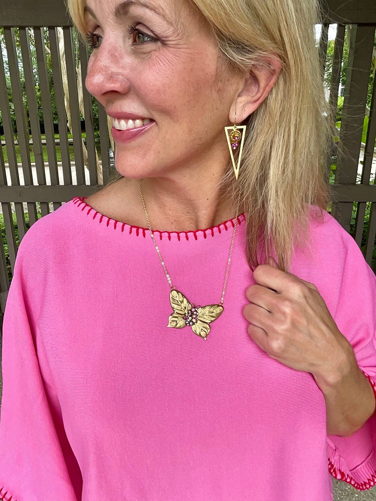 Berry Luxe Triangle Earrings