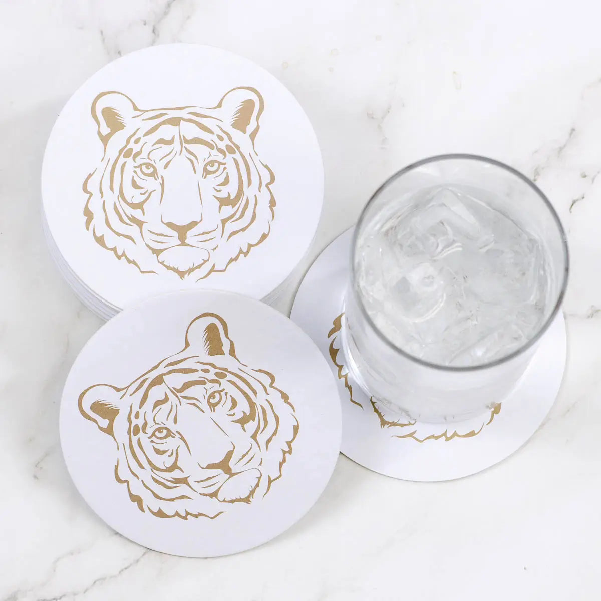 Go Get Em Tiger Reversible Paper Coasters White/Gold 4x4 Set of 20