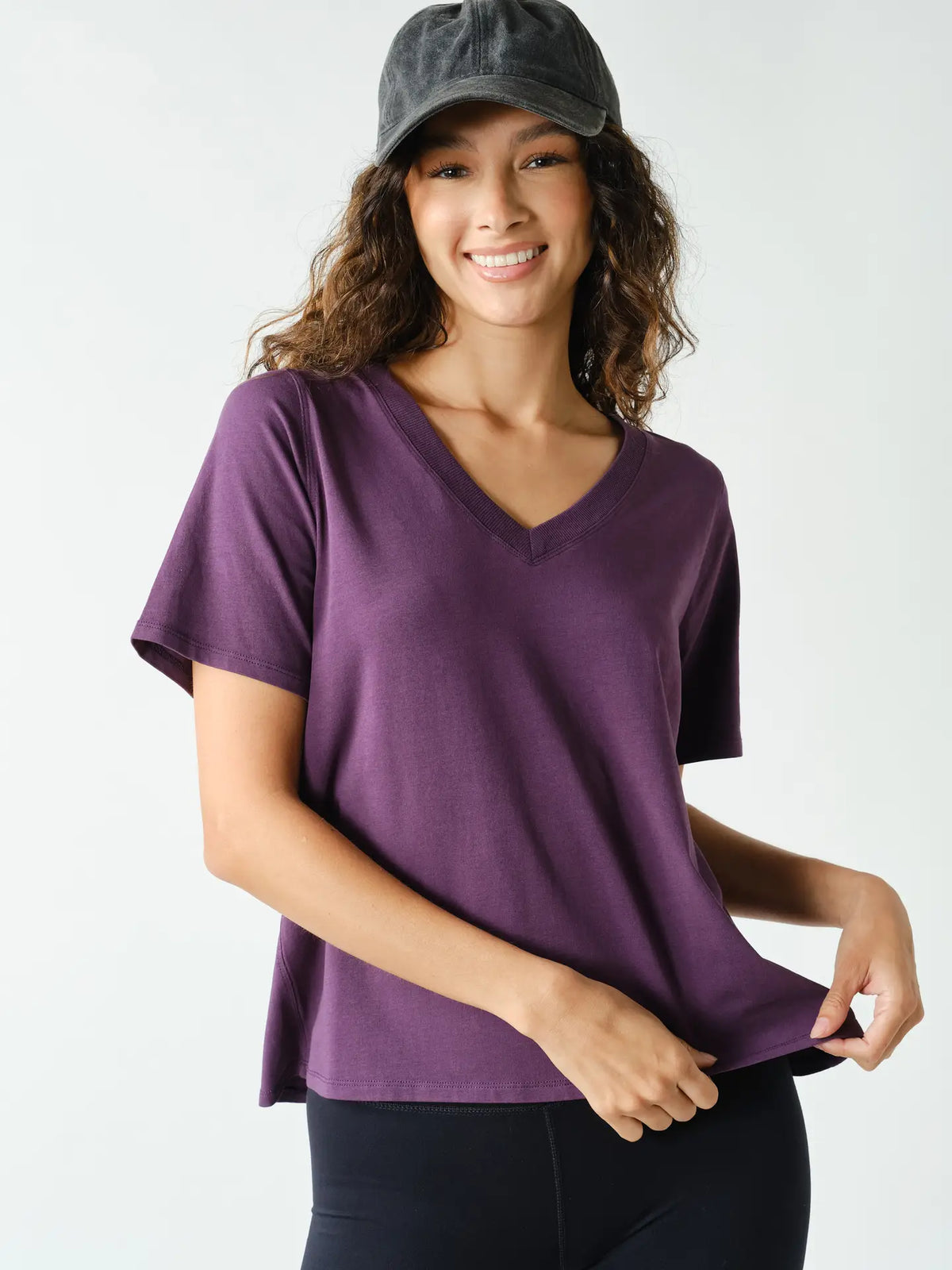 Cotton Blend V Neck Tee