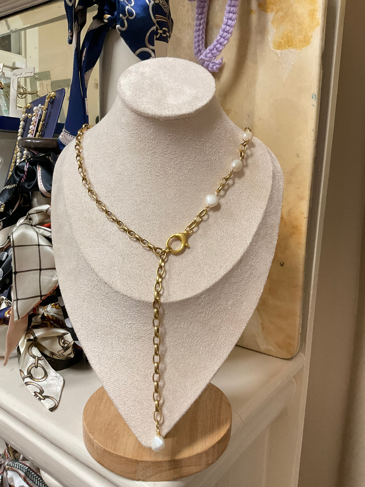 Gold Pearl Station Necklace