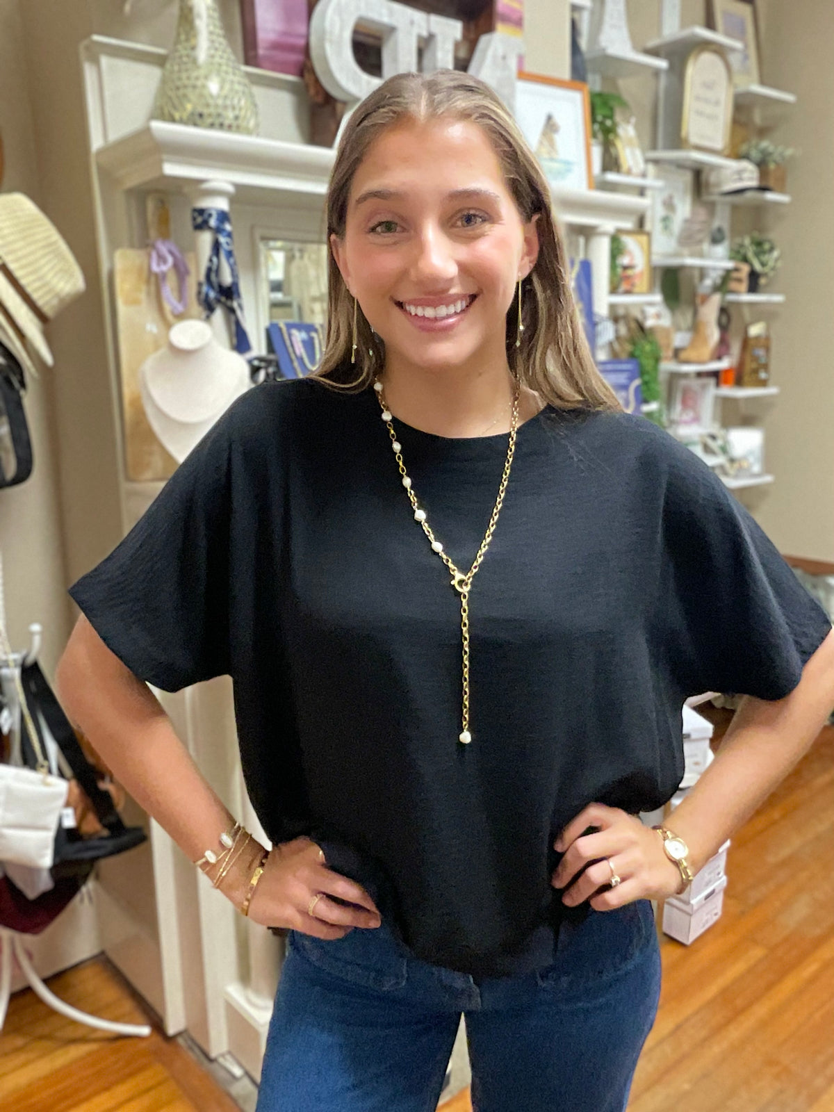 Gold Pearl Station Necklace