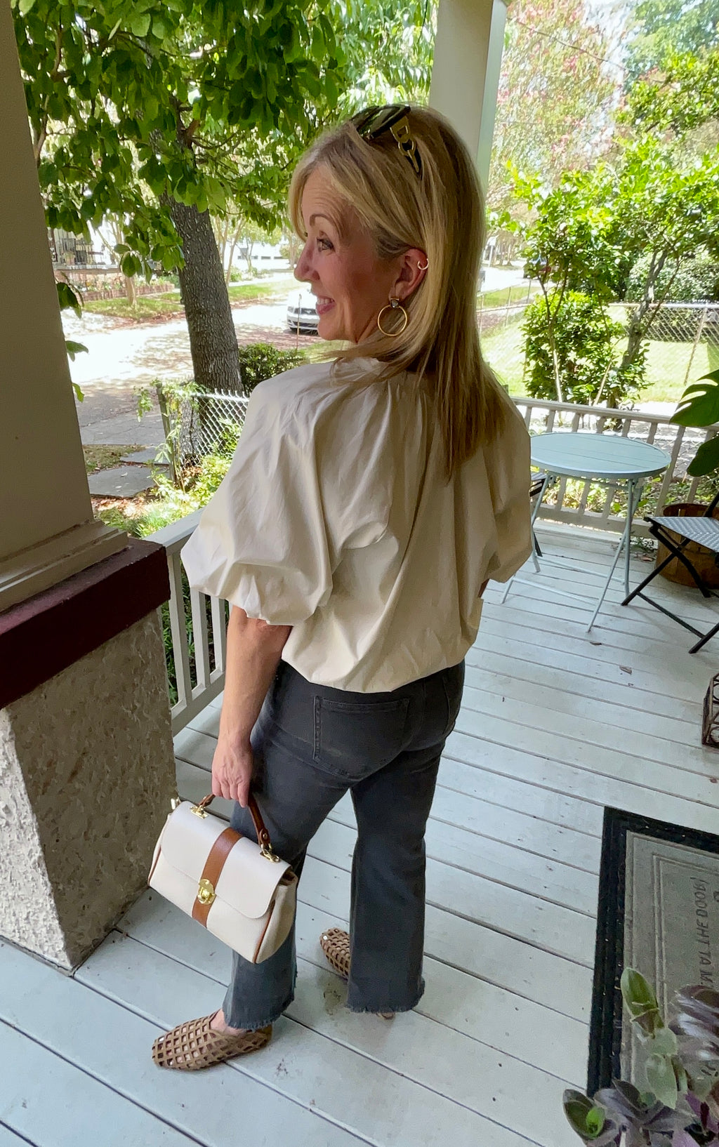 Poplin Bubble Sleeve Top