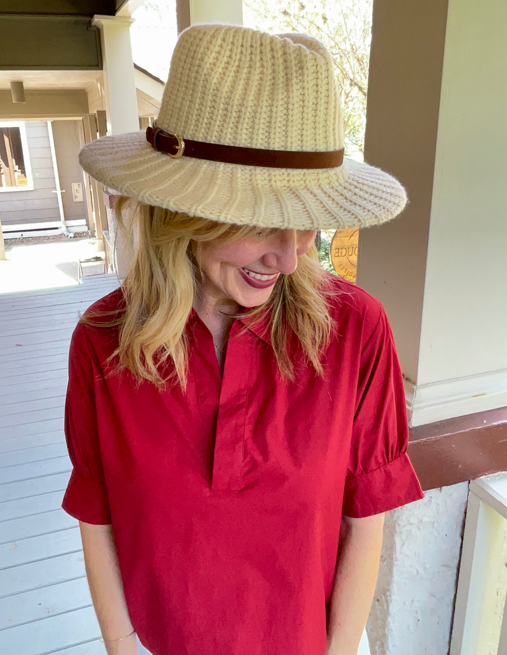 Knitted Belt Strap Fedora Hat