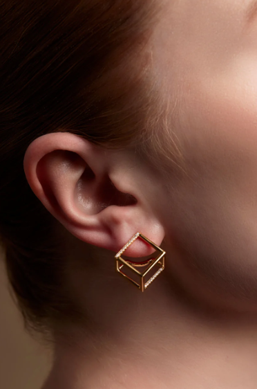 3 Dimension Pave' Cube Earrings