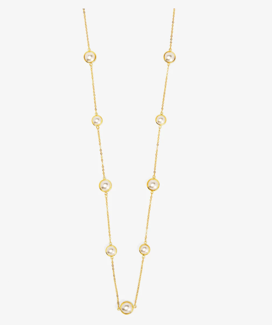 Half Pearl and Chain Magnet Long Necklace