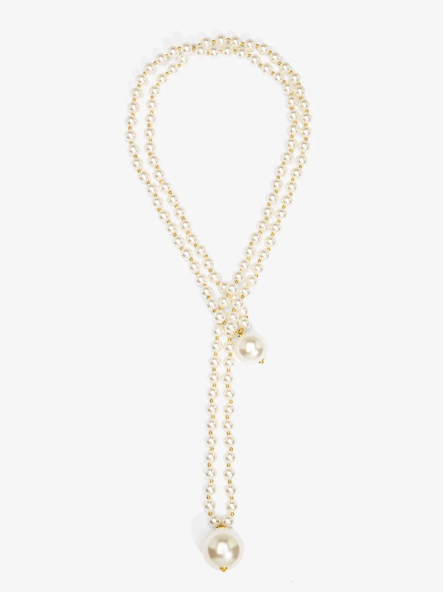 Double Pearl Long Necklace